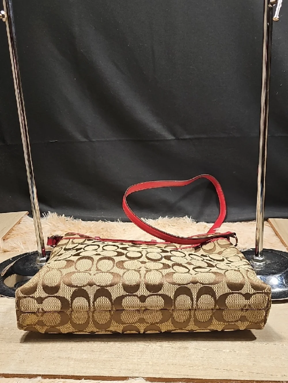 Coach Brown Signature Crossbody with Red Trim